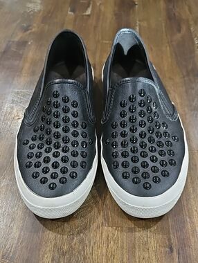 Coach Chrissy Rivets Black Leather Slip On Sneaker
